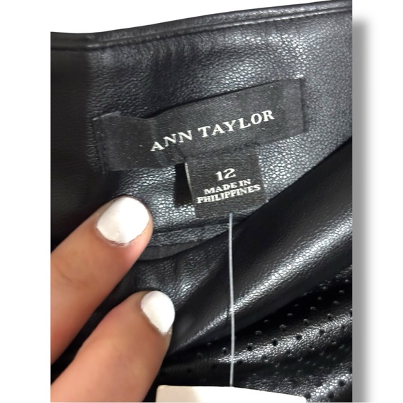 Ann Taylor Black Faux Leather A-Line Fit and Flare Mini Skirt - Picture 7 of 13